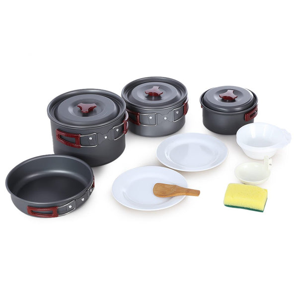 Outdoor Camping Hiking Cookware Tableware Picnic Backpacking Cooking Bowl Pot Pan Cooker Set